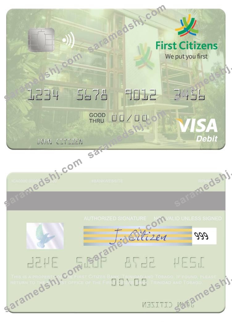 Trinidad and Tobago First Citizes Bank visa debit card